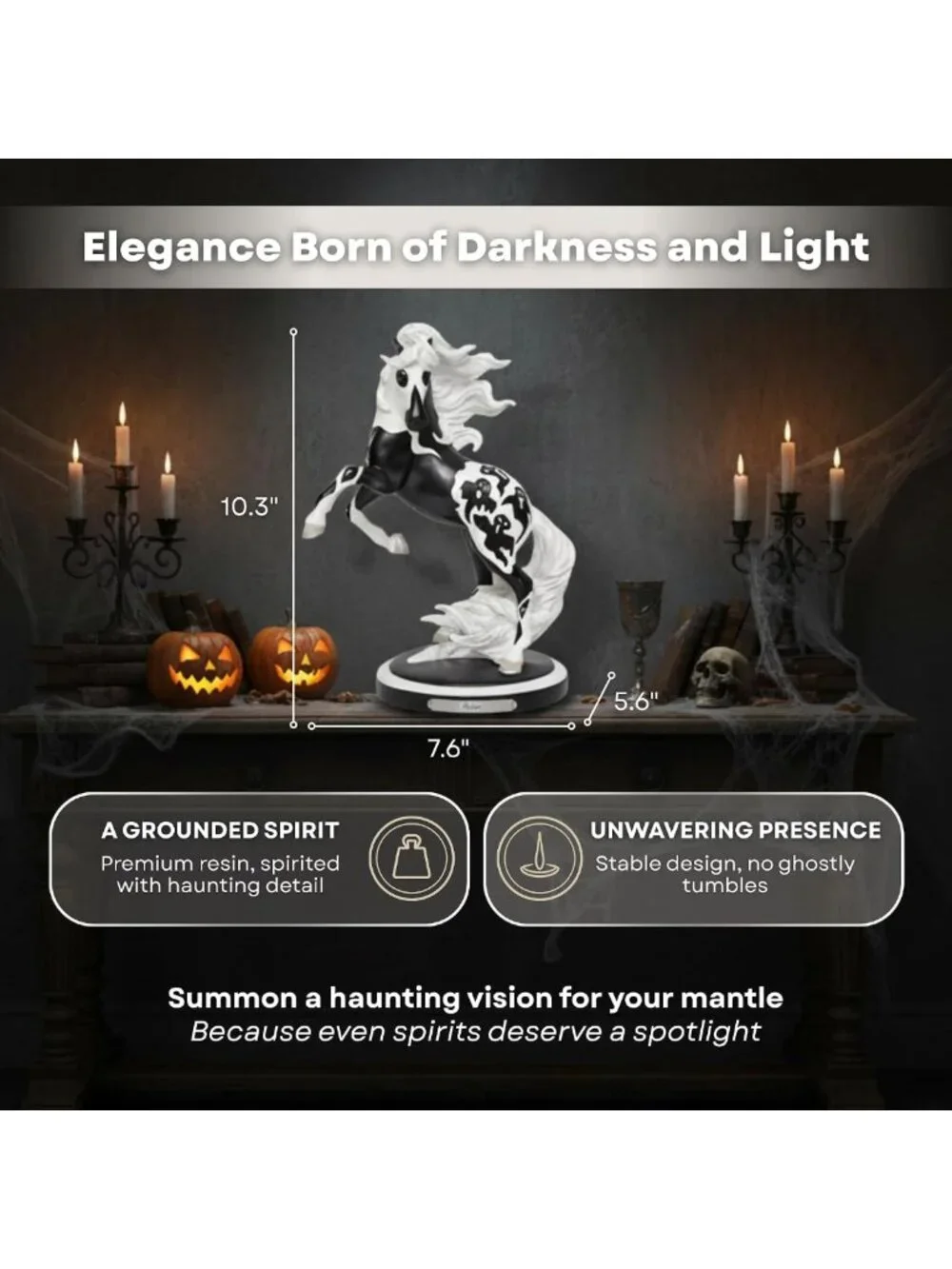 Hand-Painted Halloween Ghost Horse Figurine - 10.3
